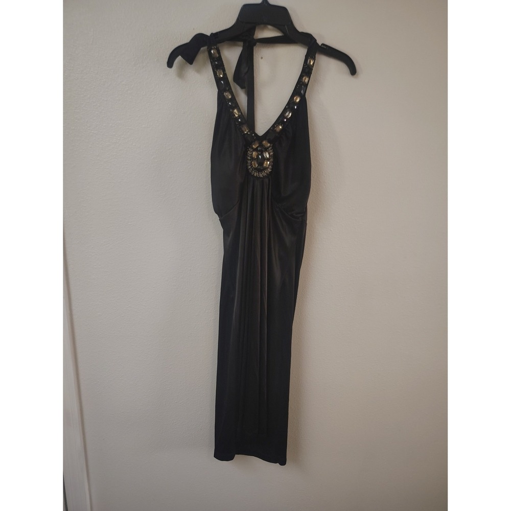 Studio Y Black Halter Dress Embellished V-Neck‎ Sleeveless Cocktail Large